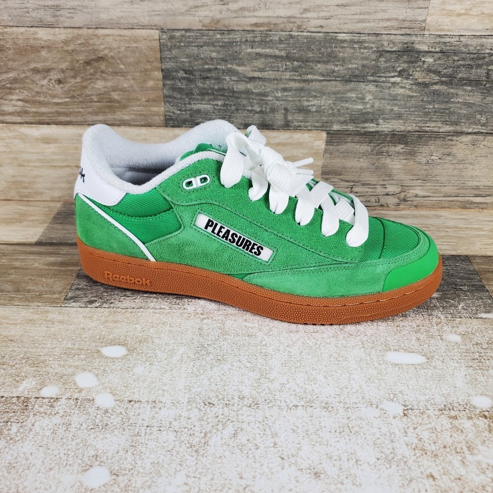 Reebok x Pleasures Club C Bulc Mens Shoes Sz 9 Green Gum Suede Lace up Sneakers‎